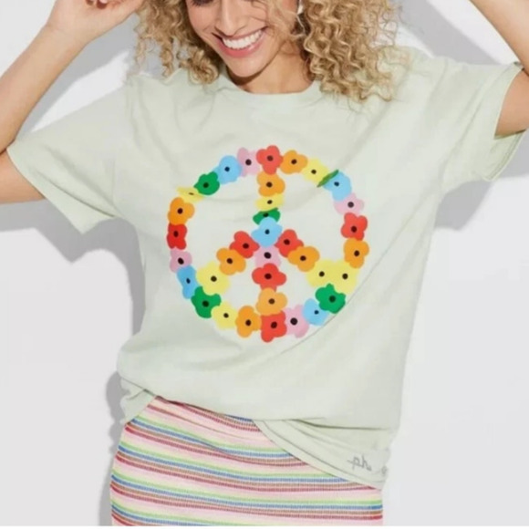 Pride Target Phluid Project Green Floral Peace Sign Adult Graphic Tee S NWT - Picture 1 of 6